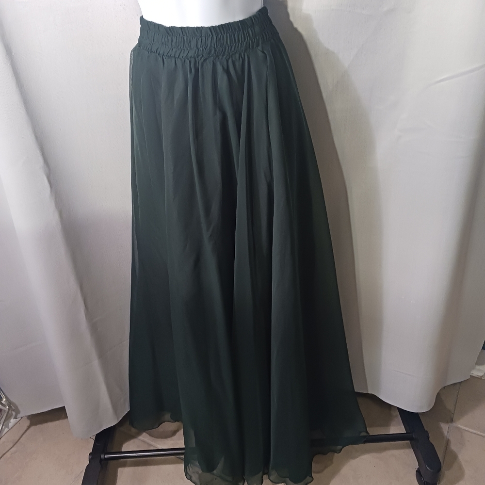 Gorgeous Deep Green Flared Lined Maxi Skirt